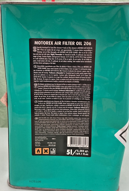 NEW GENUINE MOTOREX MOTO LINE UN3A1/Y/250/94 AIR FILTERR OIL 206, 5L, P3610-0063