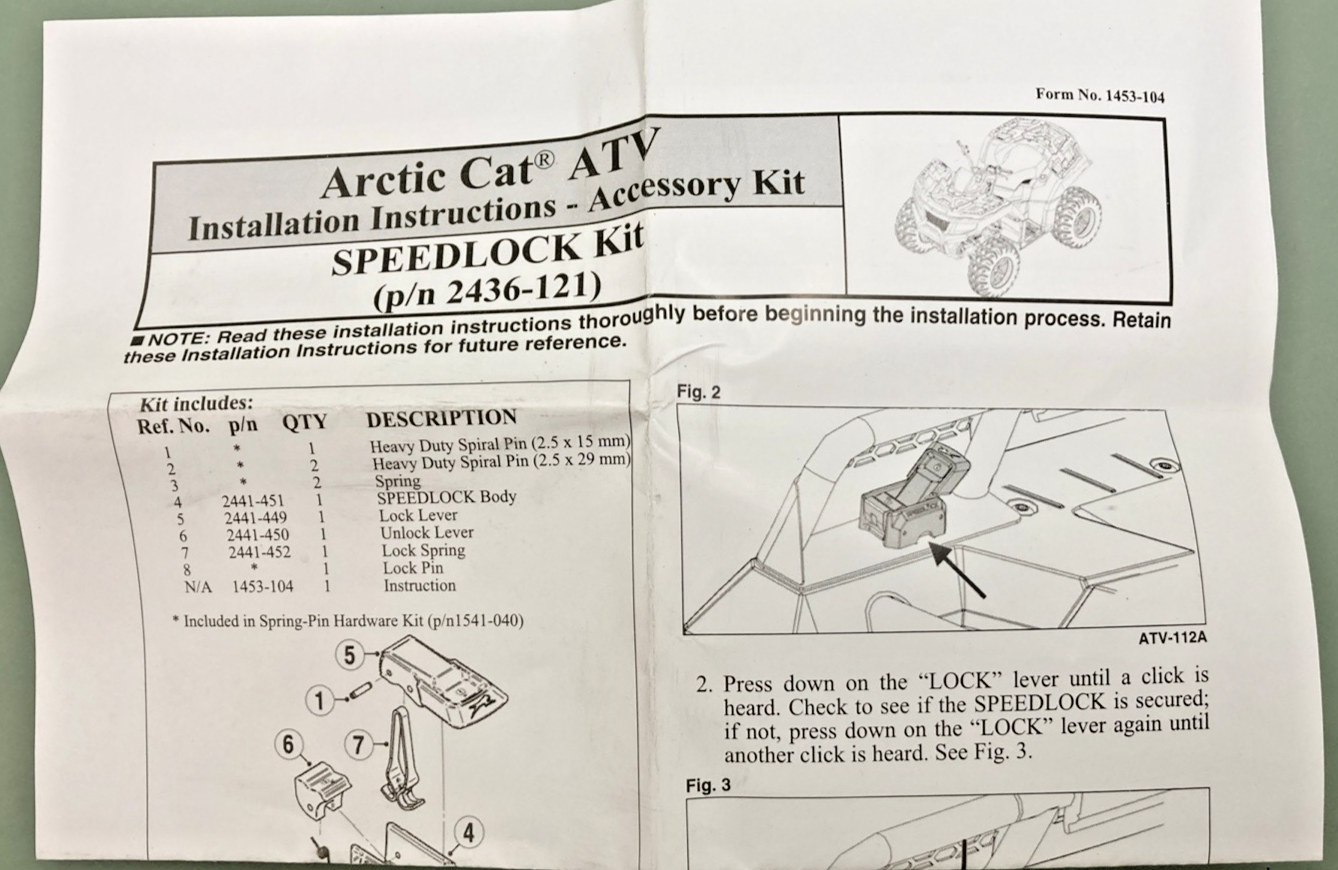 NEW GENUINE ARCTIC CAT 2436-121 SPEEDLOCK FOR SPEEDRACK II