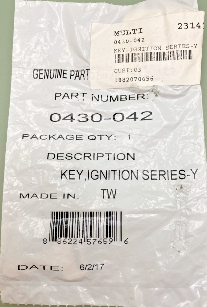 NEW GENUINE ARCTIC CAT 0430-042 KEY, IGNITION SERIES-Y (LH BLANK)