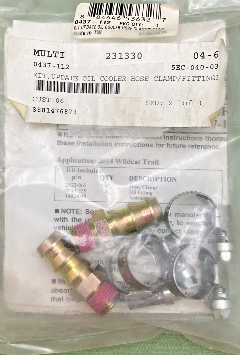 NEW GENUINE ARCTIC CAT 0437-112 Oil Cooler Hose Fitting & Clamp Update