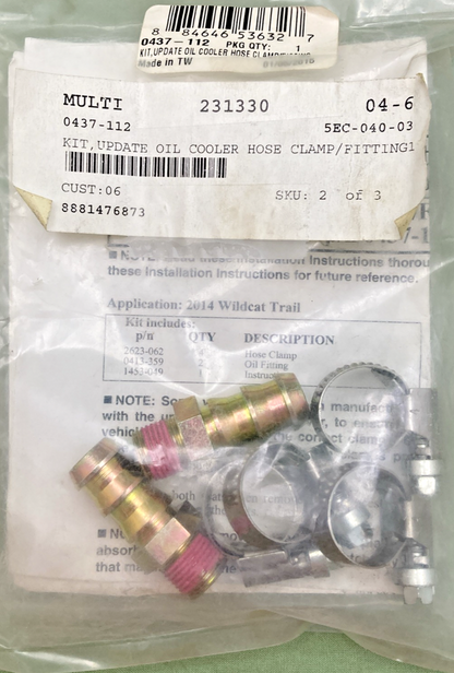 NEW GENUINE ARCTIC CAT 0437-112 Oil Cooler Hose Fitting & Clamp Update