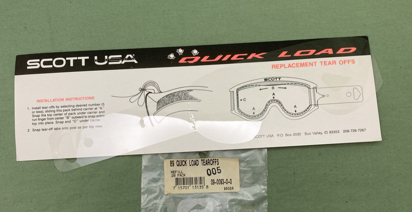 QTY 20 NEW GENUINE SCOTT 09-0093-0-0 QUICK LOAD TEAR OFFS