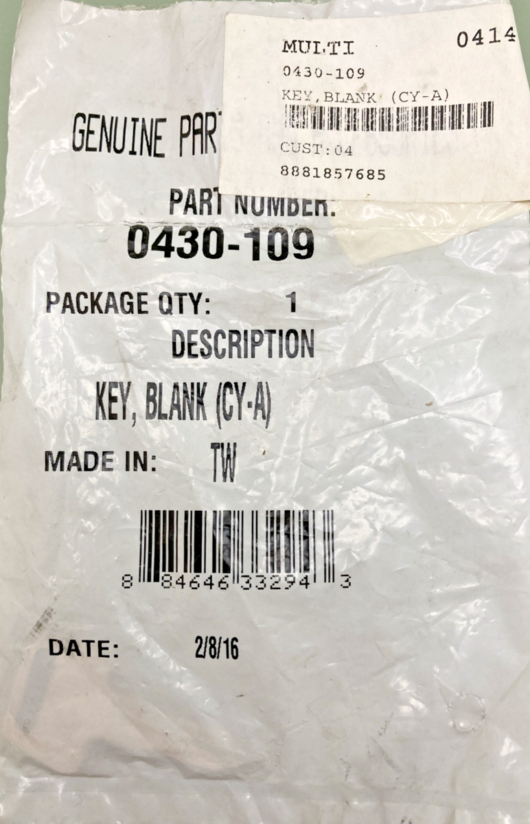 NEW GENUINE ARCTIC CAT 0430-109 KEY, BLANK (CY-A)