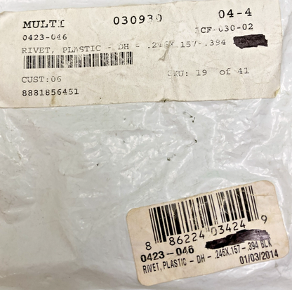 QTY 4 NEW GENUINE ARCTIC 0423-046 RIVET, PLASTIC - DH - .246X.157-.394 BLK