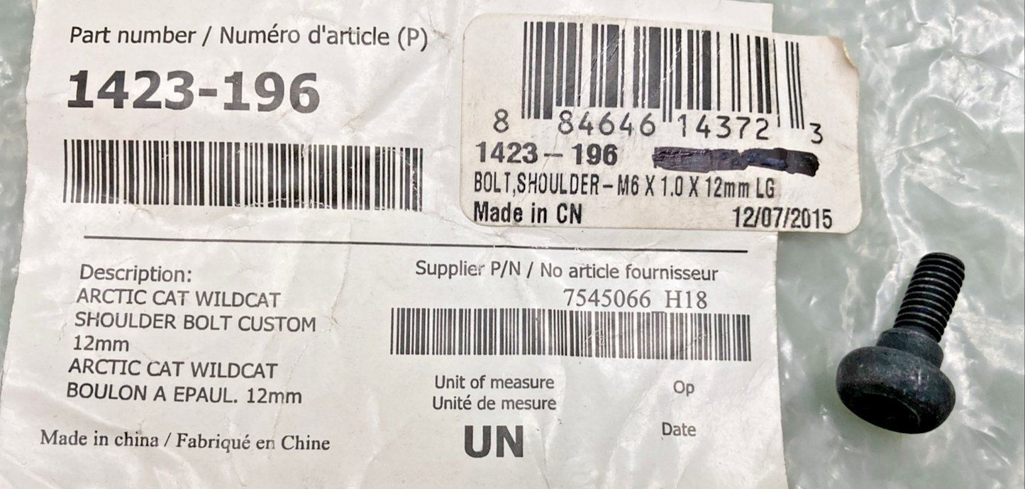 NEW GENUINE ARCTIC CAT 1423-196 BOLT, SHOULDER-M6 X 1.0 X 12mm LG, 1423-173