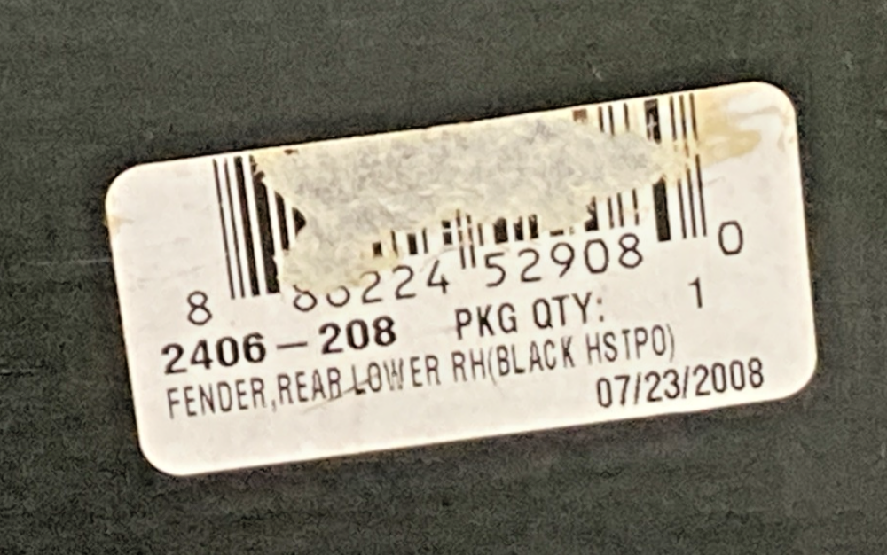 NEW GENUINE ARCTIC CAT 2406-208 FENDER, REAR LOWER RH (BLACK HSTPO)