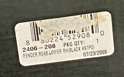 NEW GENUINE ARCTIC CAT 2406-208 FENDER, REAR LOWER RH (BLACK HSTPO)