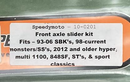 NEW GENUINE SPEEDYMOTO 10-0201 DUCATI FRONT AXLE SLIDER KIT
