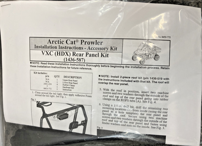 NEW GENUINE ARCTIC CAT 1436-587 VXC REAR PANEL, 2012-2015 PROWER HDX