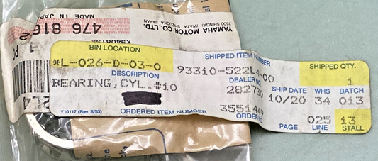 NEW GENUINE YAMAHA 93310-522L4-00 Bearing, Cylindrical