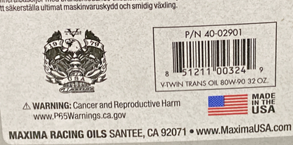 NEW GENUINE MAXIMA 40-02901 V-TWIN TRANSMISSION SAE 80W-90 MINERAL FORMULA, 1 QT