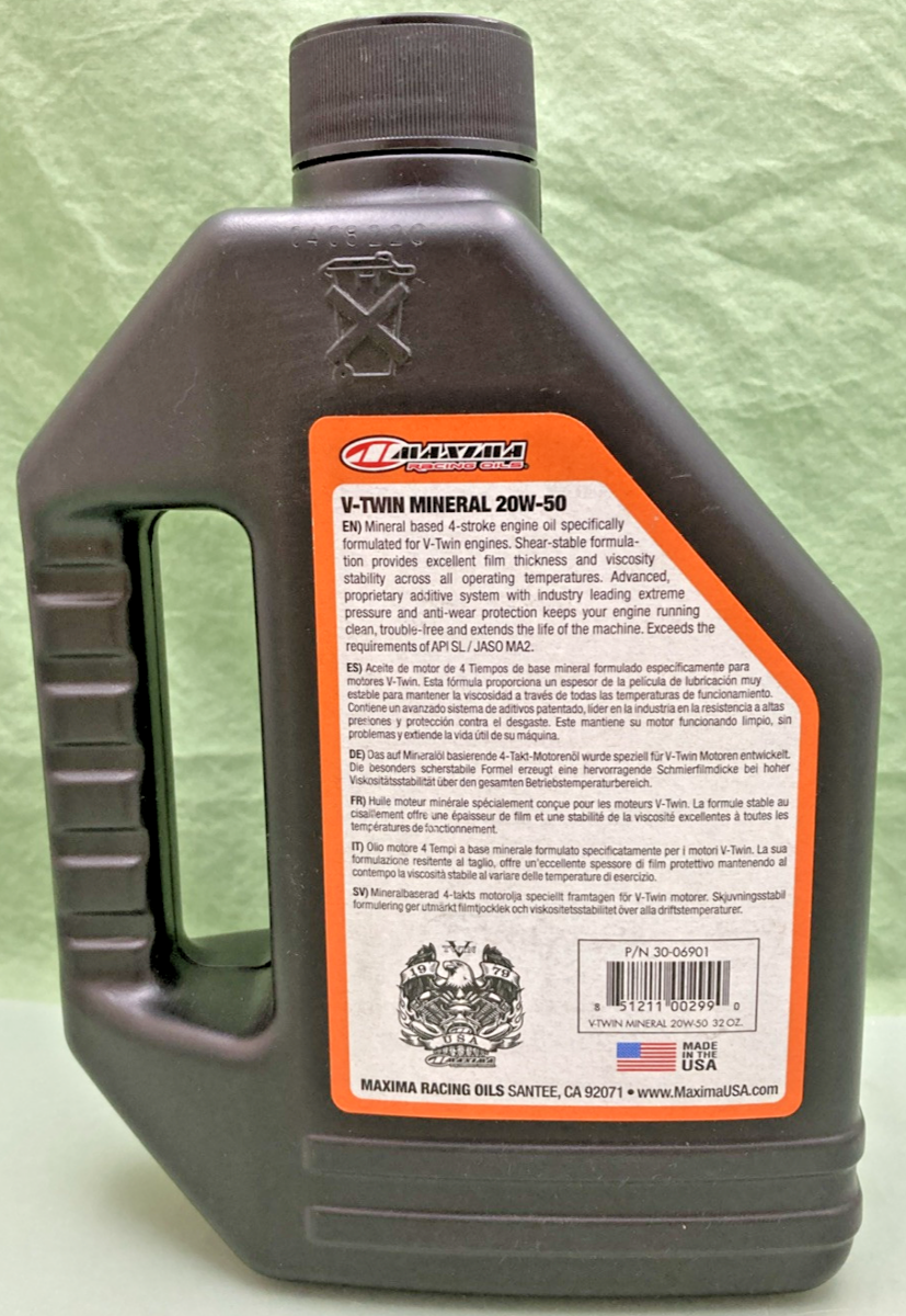 NEW GENUINE MAXIMA 30-06901 V-TWIN ENGINE OIL SAE 20W-50 MINERAL FORMULA, 1QT