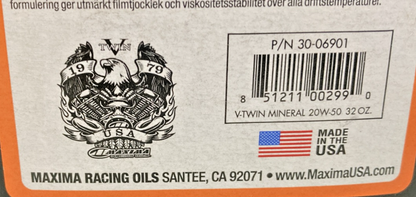NEW GENUINE MAXIMA 30-06901 V-TWIN ENGINE OIL SAE 20W-50 MINERAL FORMULA, 1QT