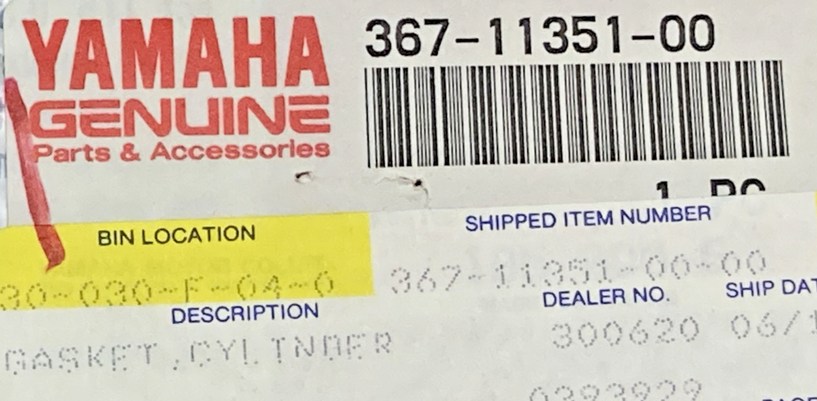 NEW GENUINE YAMAHA 367-11351-00 Gasket, Cylinder