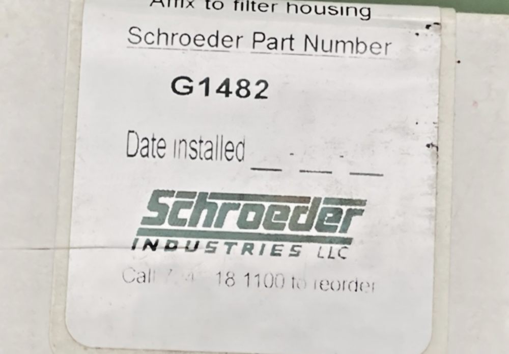 NEW GENUINE SCHROEDER G1482 Hydraulic Fluid Filter