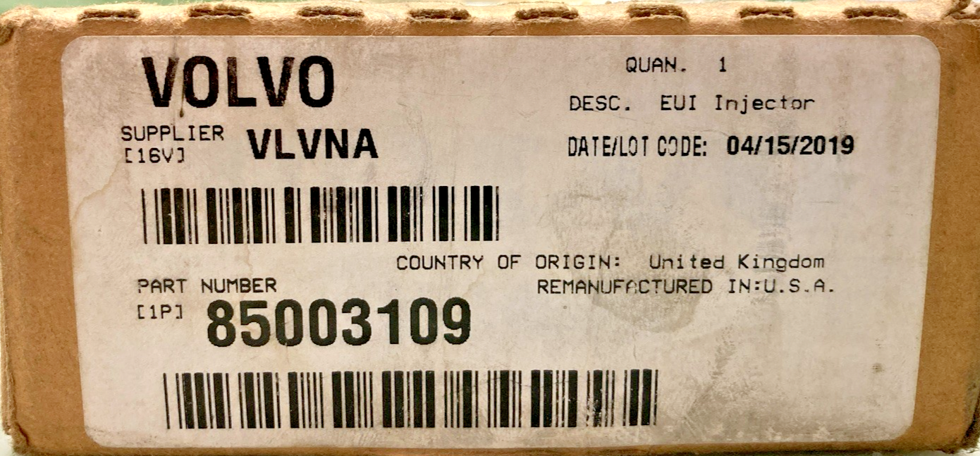 NEW GENUINE VOLVO 85003109 FUEL INJECTOR - REMANUFACTURED