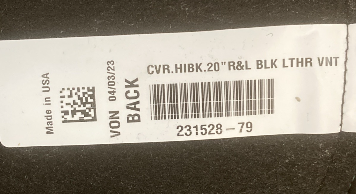 NEW National Seats 231528-79 CVR HIBK 20" R&L BLK LTHR VNT SET PERSONALIZED