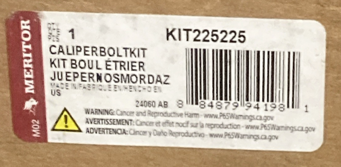 NEW GENUINE MERITOR 225225 Caliper Bolt Kit- EX225L, 6 Bolts & 6 Washers, 55mm L