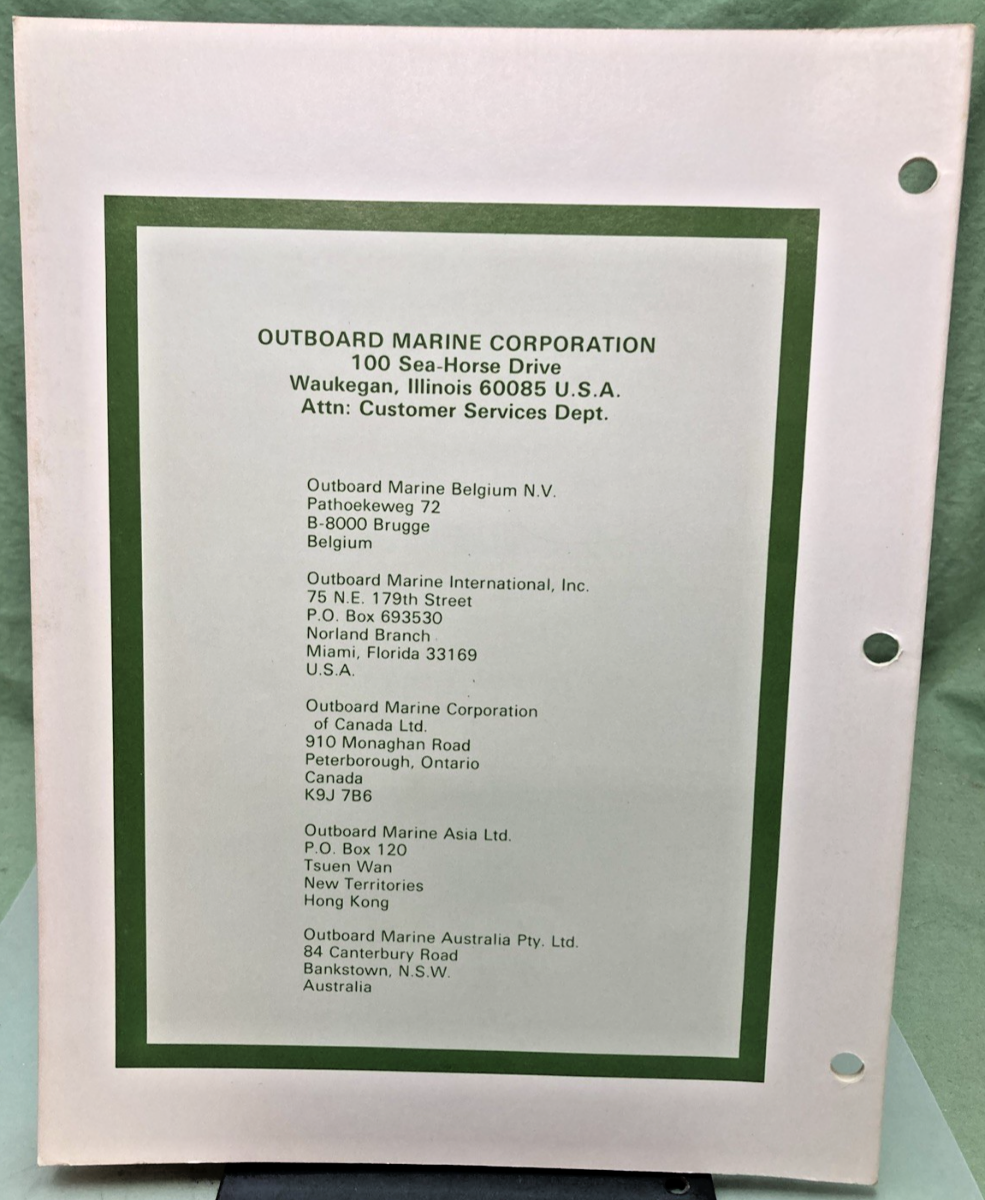 NEW OMC 392067 ELECTRIC MODELS SERVICE MANUAL 1980