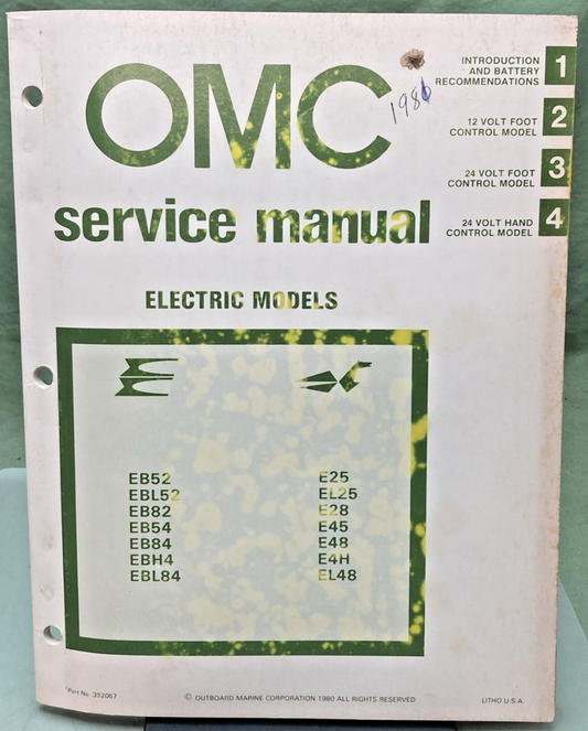 NEW OMC 392067 ELECTRIC MODELS SERVICE MANUAL 1980