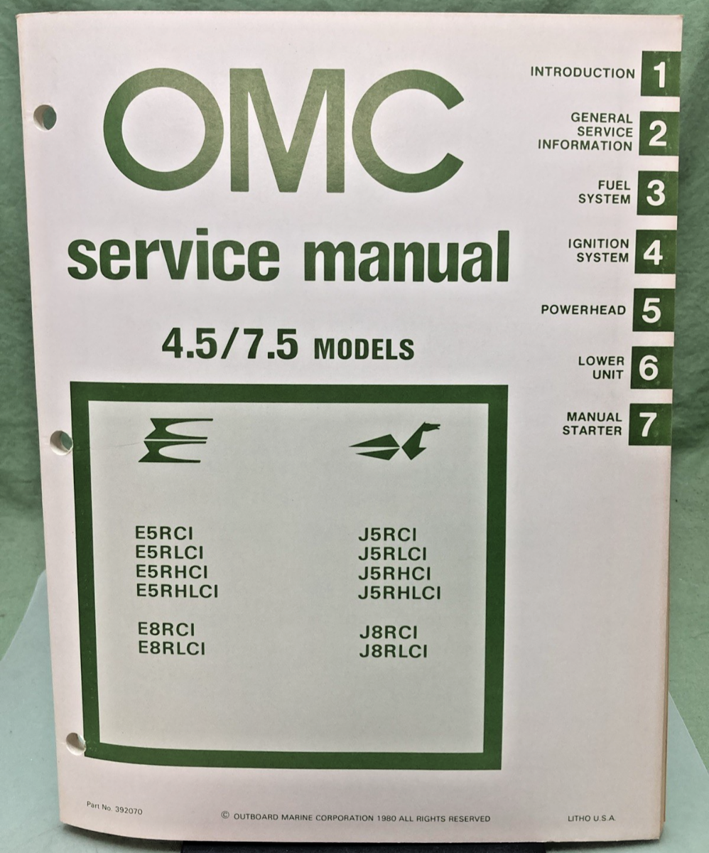 NEW OMC 392070 4.5/7.5 MODELS SERVICE MANUAL 1980