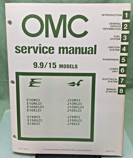 NEW OMC 392071 9.9/15 MODELS SERVICE MANUAL 1980
