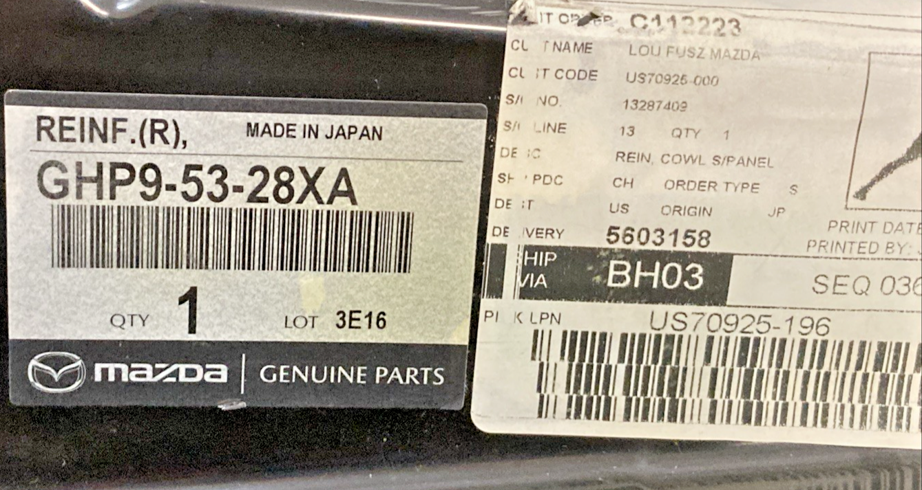 NEW GENUINE MAZDA GHP9-53-28XA FEDER APRON REINFORCEMENT (REAR)