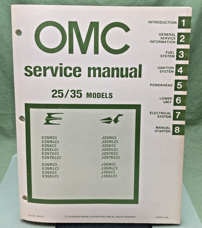 NEW OMC 392072 25/35 MODELS SERVICE MANUAL 1980