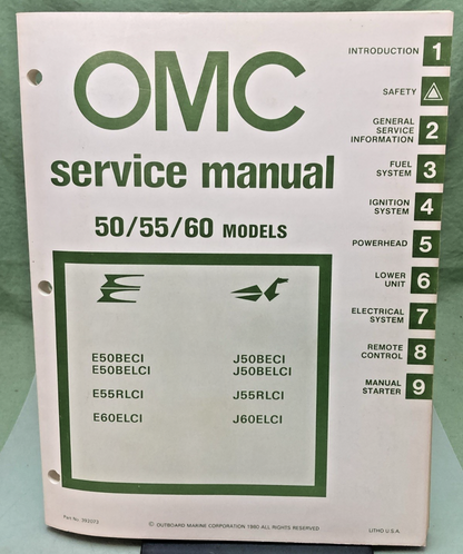 NEW OMC 392073 50/55/60 MODELS SERVICE MANUAL 1980