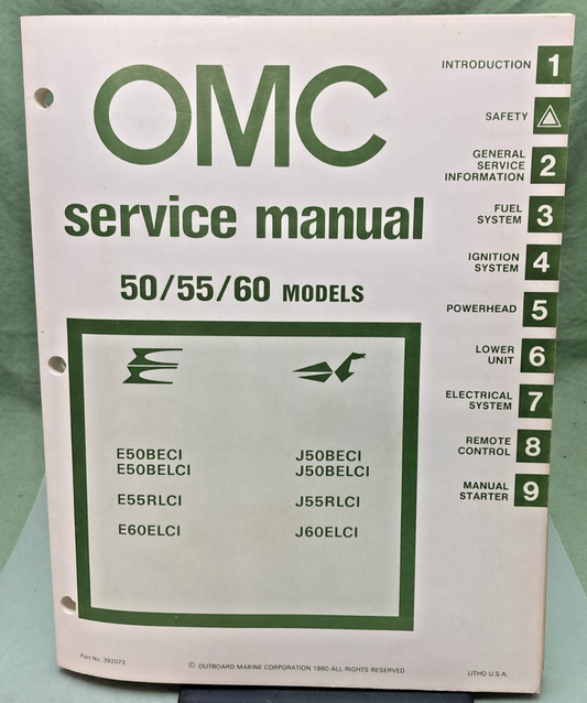 NEW OMC 392073 50/55/60 MODELS SERVICE MANUAL 1980