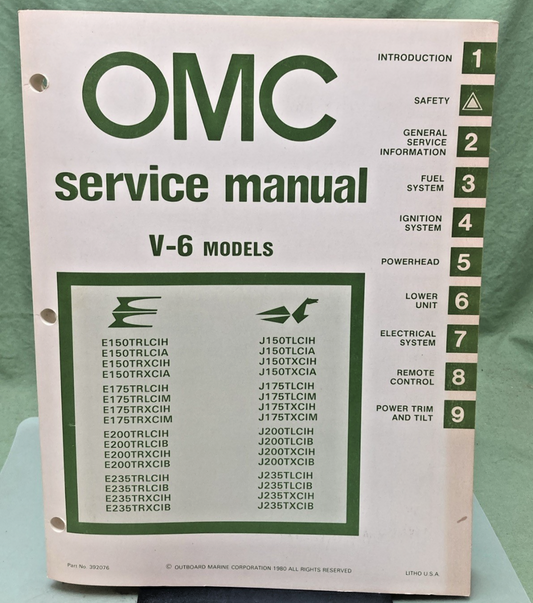 NEW OMC 392076 V-6 MODELS SERVICE MANUAL 1980