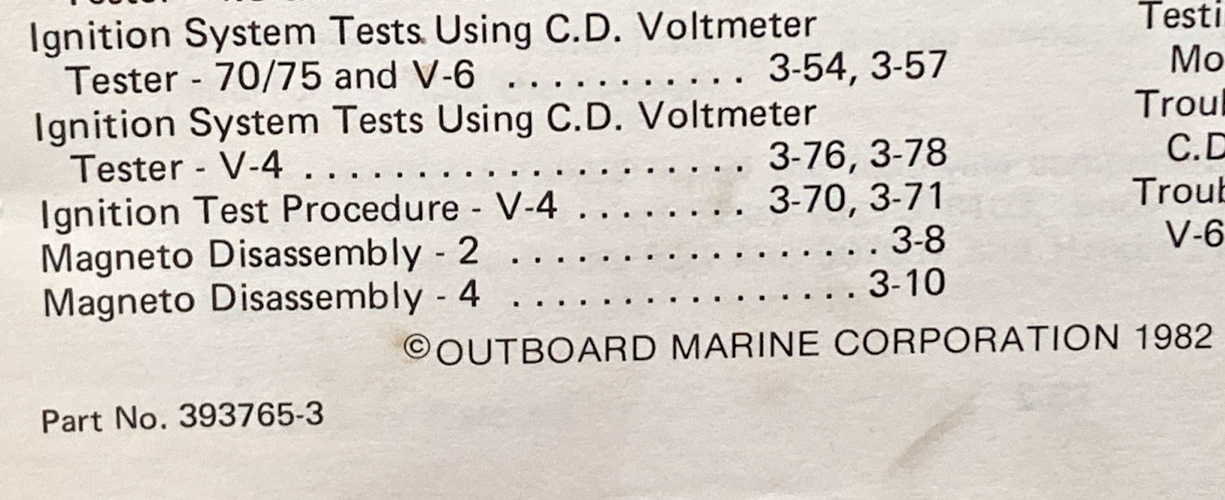 NEW GENUINE OMC 393765-3 SECTION THREE 2 THRU V-6 MODELS SERVICE MANUAL 1982