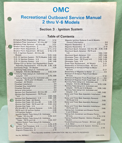 NEW GENUINE OMC 393765-3 SECTION THREE 2 THRU V-6 MODELS SERVICE MANUAL 1982