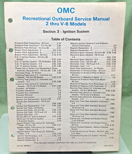 NEW GENUINE OMC 393765-3 SECTION THREE 2 THRU V-6 MODELS SERVICE MANUAL 1982