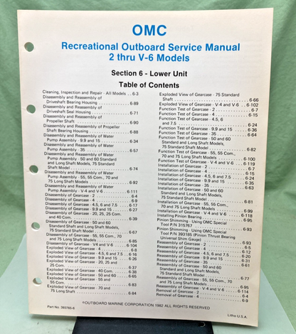 NEW GENUINE OMC 393765-6 SECTION SIX 2 THRU V-6 MODELS SERVICE MANUAL 1982