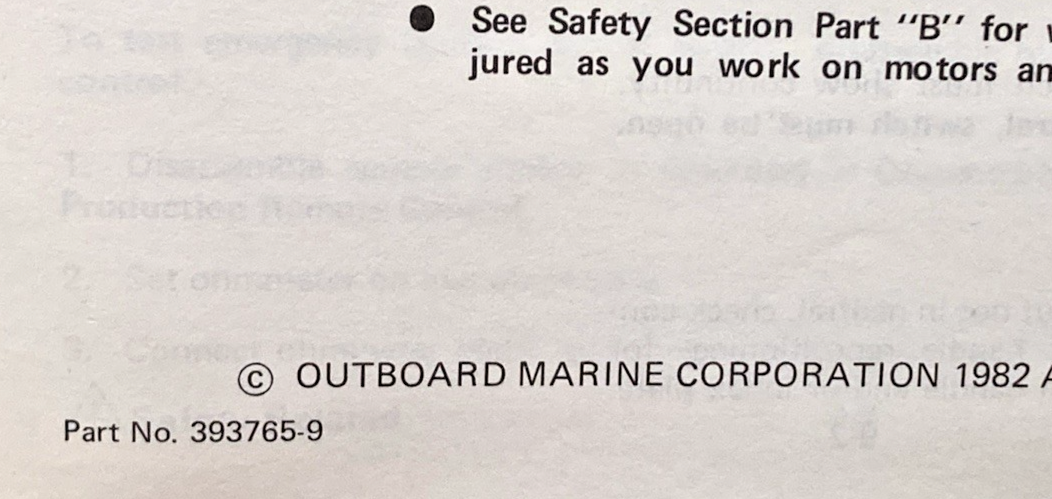 NEW GENUINE OMC 393765-9 SECTION NINE 2 THRU V-6 MODELS SERVICE MANUAL 1982