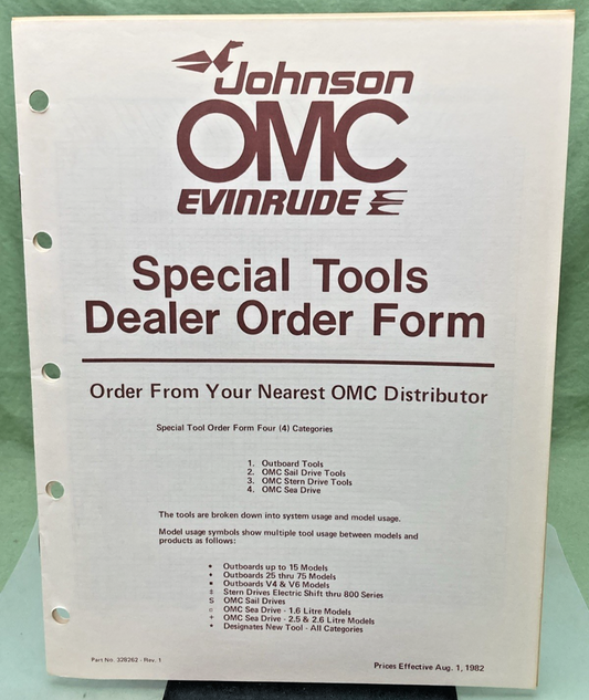 NEW GENUINE OMC 328262 SPECIAL TOOLS DEALER ORDER FORM 1982