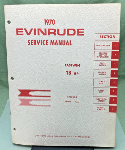 NEW GENUINE EVINRUDE 4685 FASTWIN 18 HP SERVICE MANUAL 1970