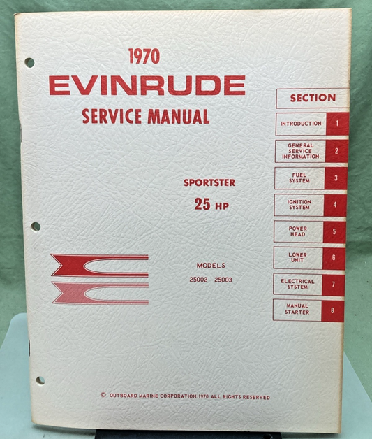 NEW GENUINE EVINRUDE 4686 SPORTSTER 25 HP SERVICE MANUAL 1970