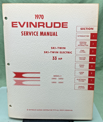 NEW GENUINE EVINRUDE 4687 SKI-TWIN/SKI-TWIN ELECTRIC 33 HP SERVICE MANUAL 1970