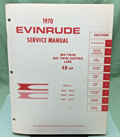 NEW GENUINE EVINRUDE 4688 BIG TWIN/BIG TWIN ELECTRIC/LARK HP SERVICE MANUAL 1970