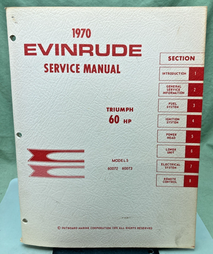 NEW GENUINE EVINRUDE 4689 TRIUMPH 60 HP SERVICE MANUAL 1970
