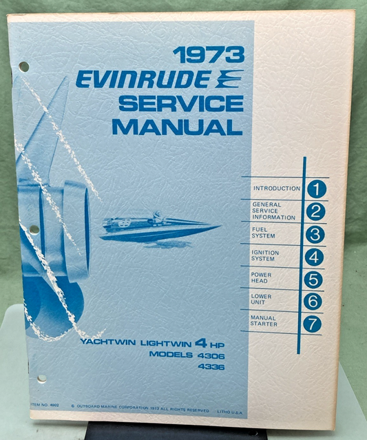 NEW GENUINE EVINRUDE 4902 YACHTWIN LIGHTWIN 4 HP SERVICE MANUAL 1973