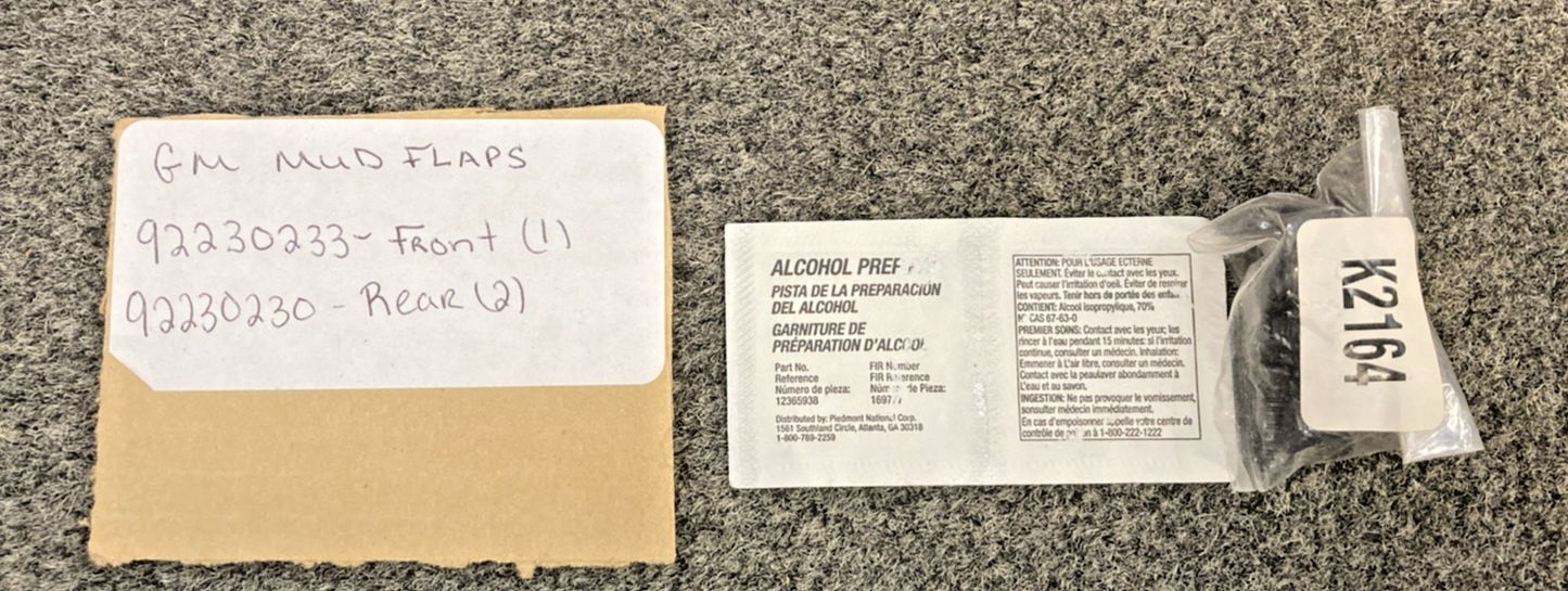 NEW GENUINE GM 92230233/92230230 MUD FLAPS FRONT(1) REAR(2), 2010-2012 CAMARO