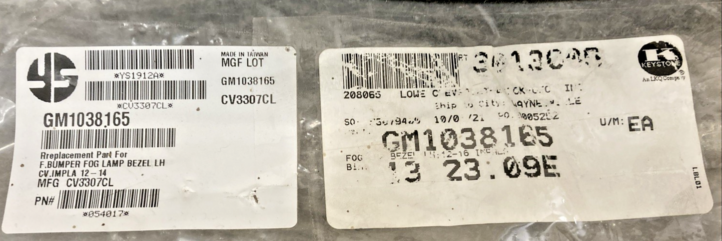 NEW GENUINE KEYSTONE GM1038165 FRONT DRIVER SIDE FOG LIGHT BEZEL (STANDARD LINE)