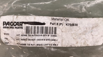 NEW GENUINE REYCO GRANNING K704838 Hardware KIT 7/8 3 Nuts, 2 Washers