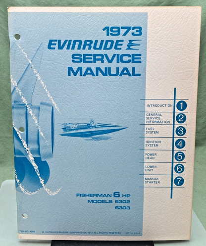 NEW GENUINE EVINRUDE 4903 FISHERMAN 6 HP SERVICE MANUAL 1973