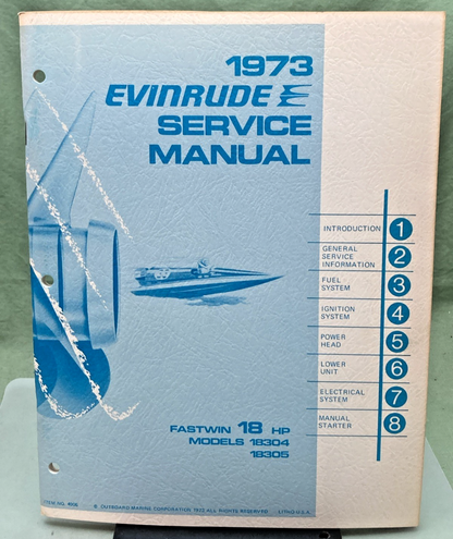 NEW GENUINE EVINRUDE 4905 FASTWIN 18 HP SERVICE MANUAL 1973