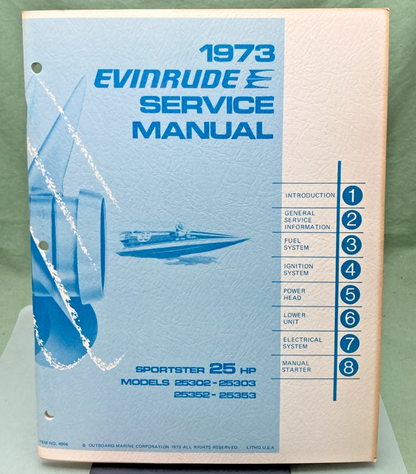 NEW GENUINE EVINRUDE 4906 SPORTSTER 25 HP SERVICE MANUAL 1973