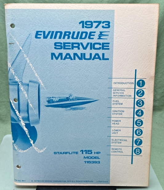 NEW GENUINE EVINRUDE 4911 STARFLITE 115 HP SERVICE MANUAL 1973